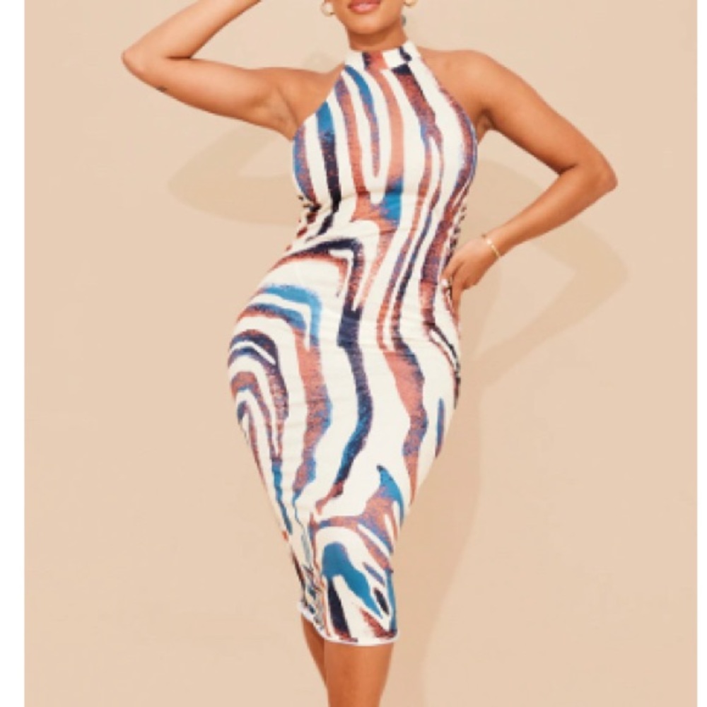 Shape Stone Animal Print Halterneck Midaxi Dress